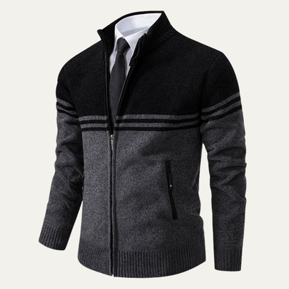 Men's Striped Fleece Lined Sweater Jacket