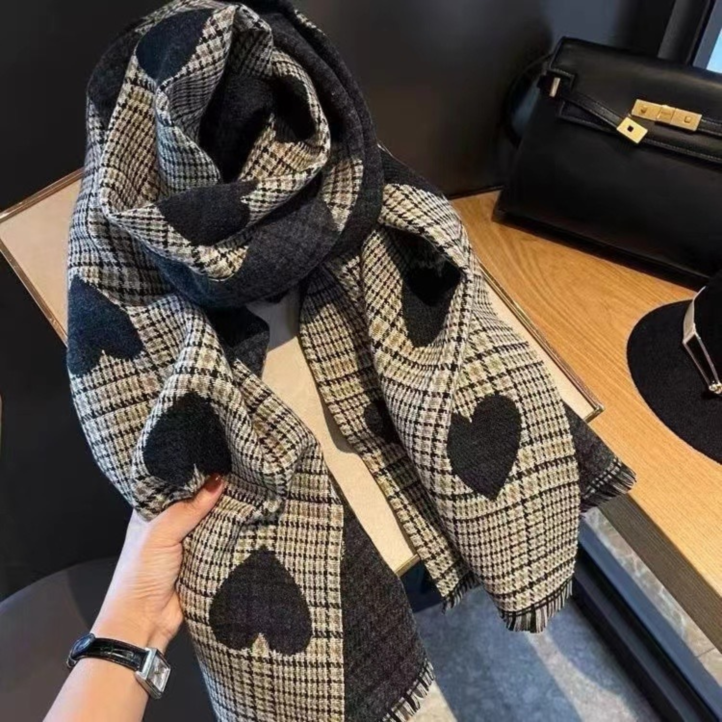Comfy Plaid Tassel Scarf