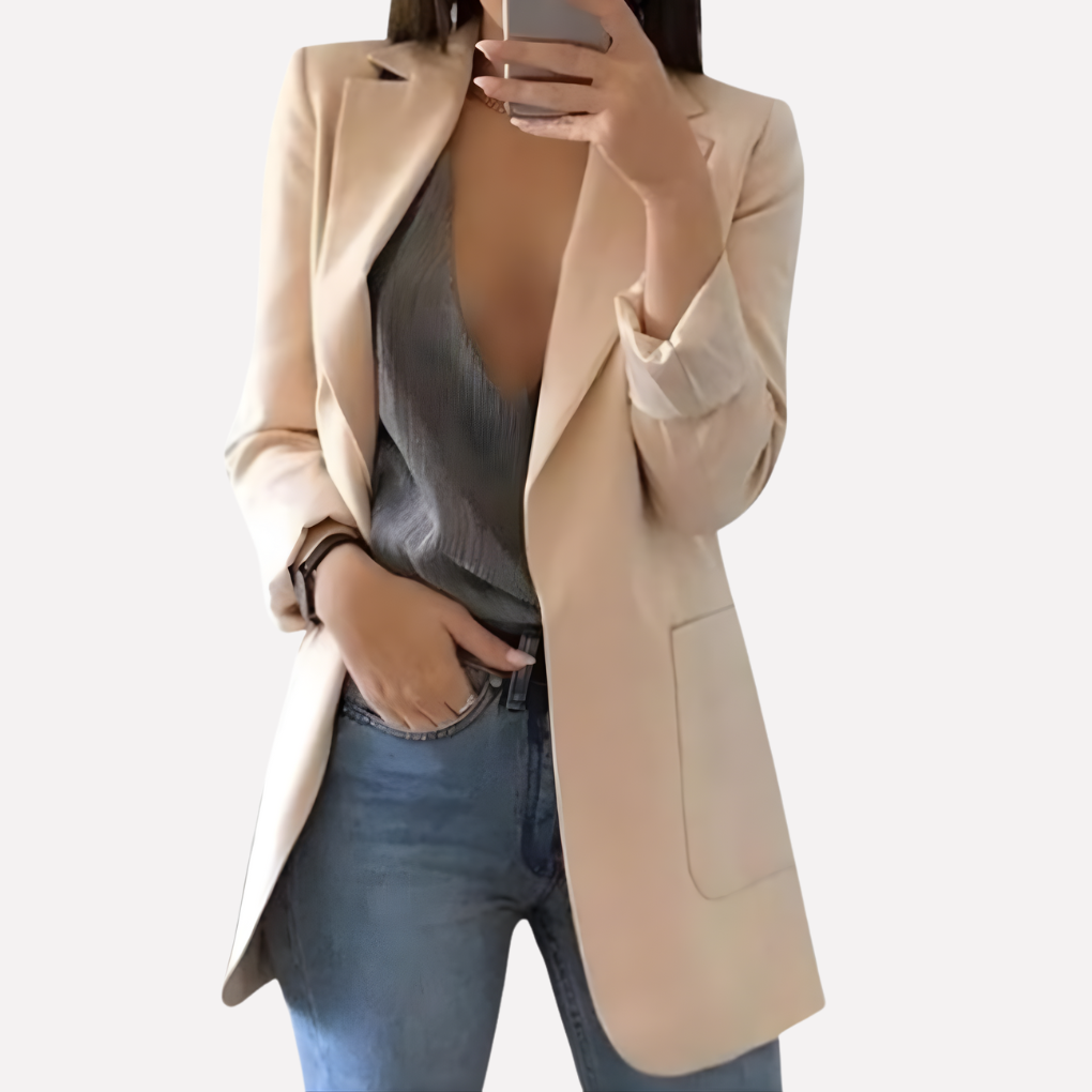 Women's Front Pocket Blazer Structured Everyday Wool Black