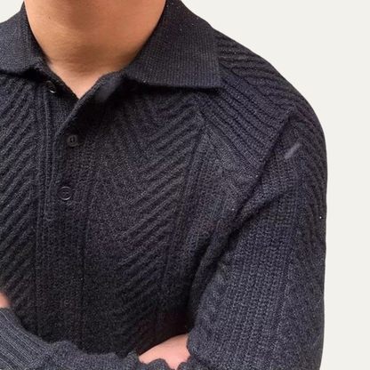 Men's Textured Knit Sweater Turn Down Collar