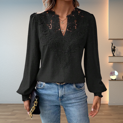 Women's V-Neck Lace Blouse Long Sleeves