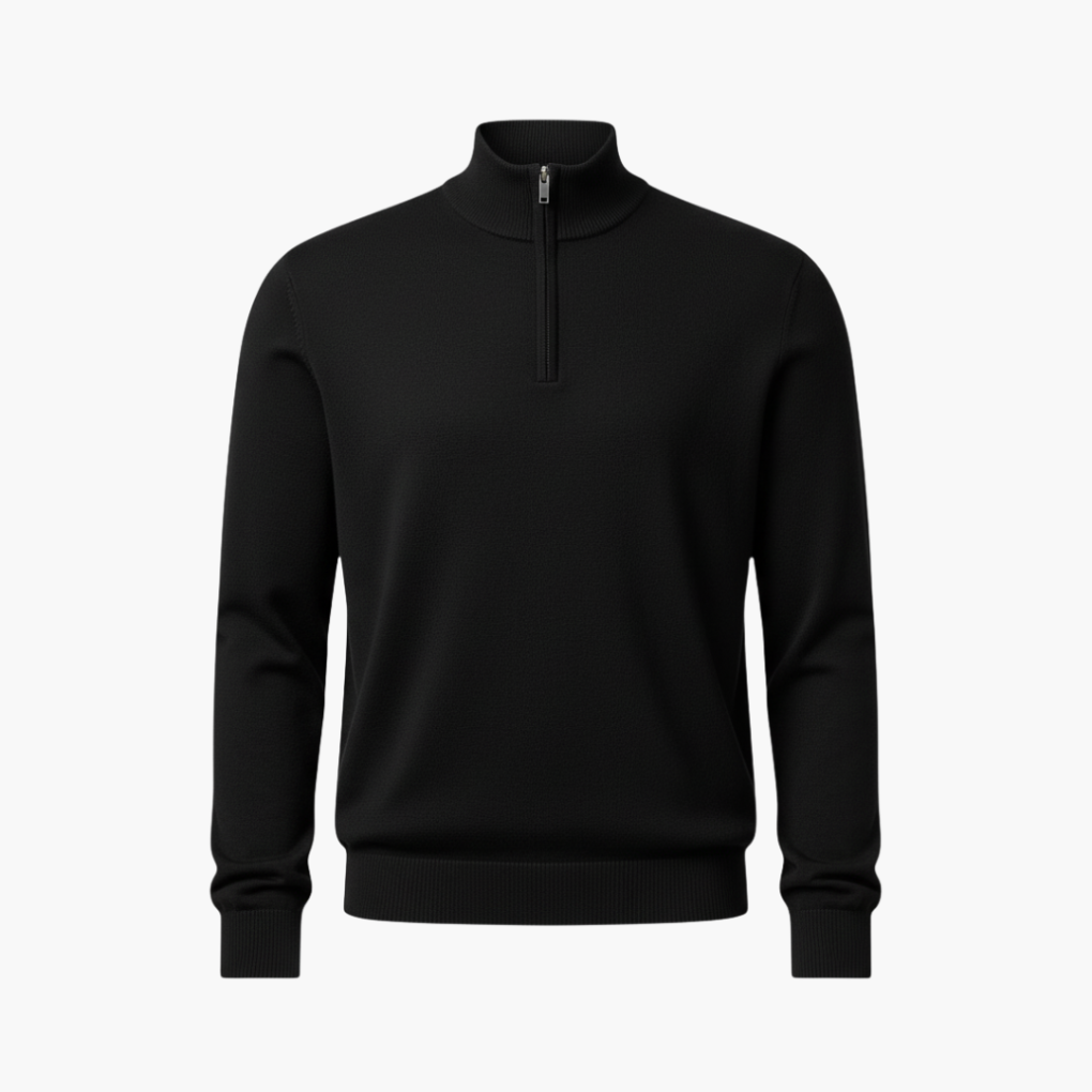 Men's Quarter Zip Pullover Ribbed Hem - VibreMode