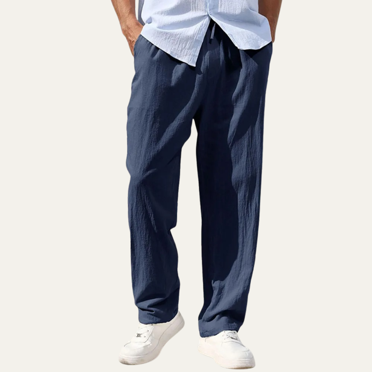 Men's Linen Straight Leg Pants Lightweight Beige