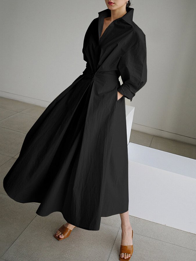 Women's Elegant Button Front Shirt Dress