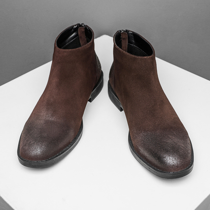 Men's Leather Suede Chelsea Boots Zipper Brown