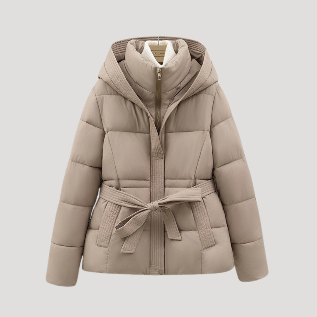 Women's Puffer Jacket Hooded Adjustable Belt