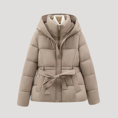 Women's Puffer Jacket Hooded Adjustable Belt