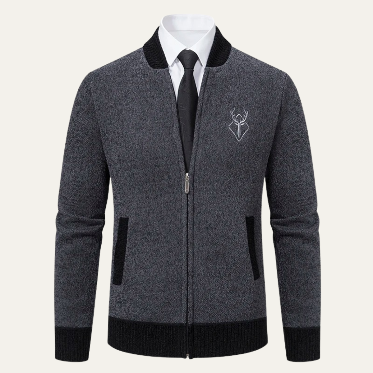 Men's Embroidered Zip Knit Sweater