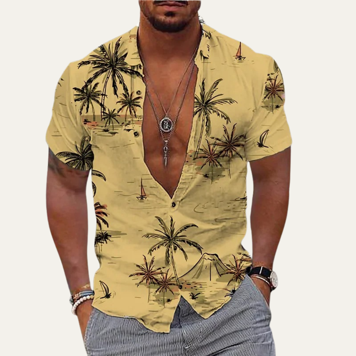 Men's Hawaiian Beach Shirt Tropical Print Cotton Relaxed Fit