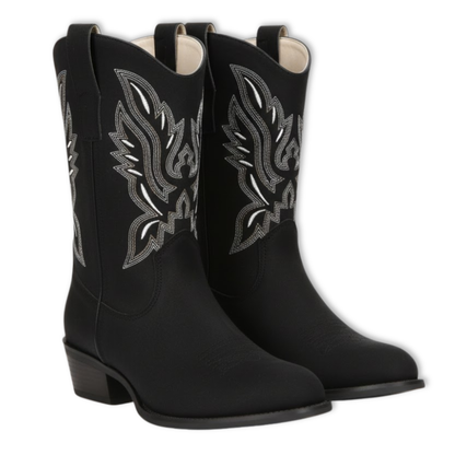 Warm Ankle Boots with Embroidery and Block Heels