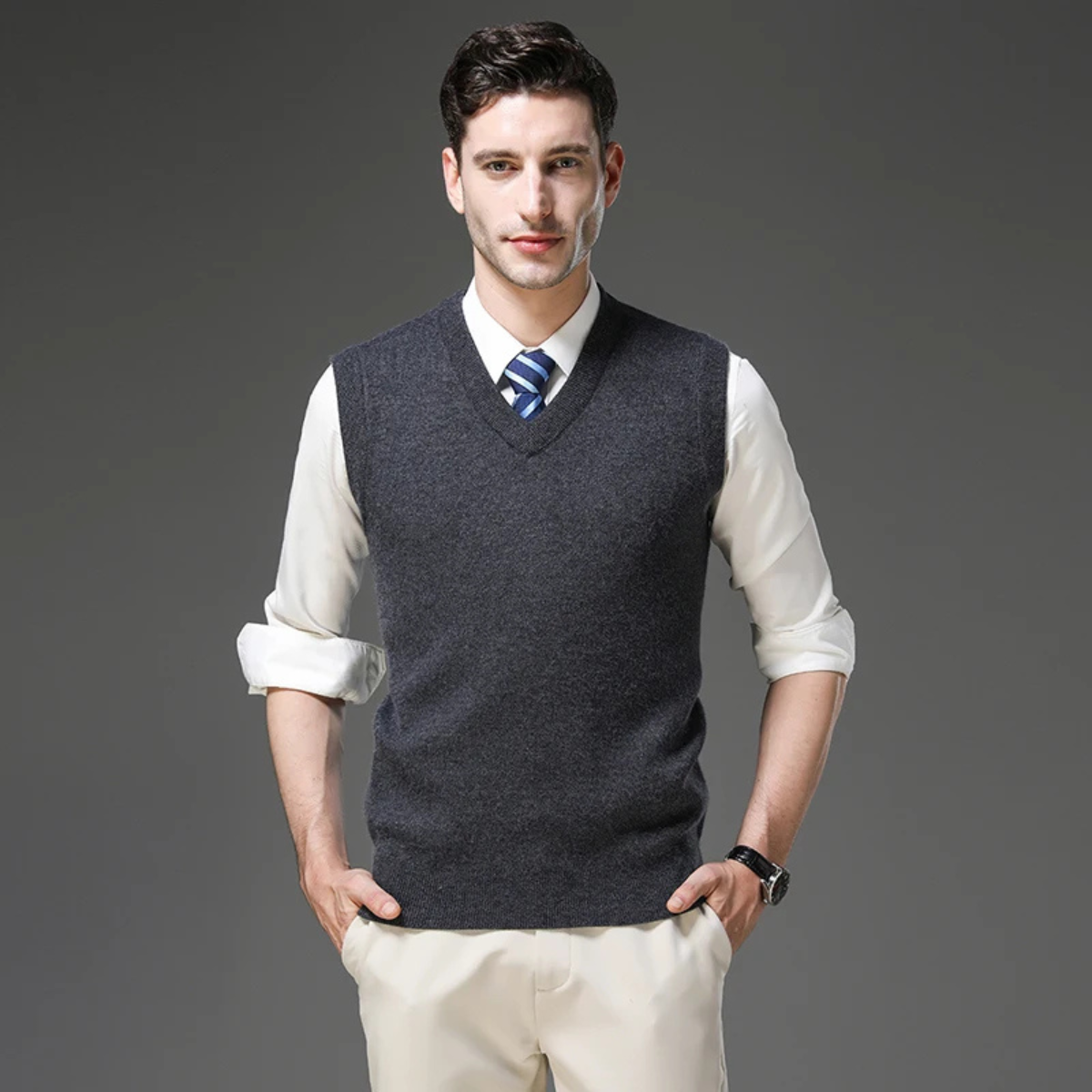 Men's Soft V Neck Knitted Vest Anti Pilling