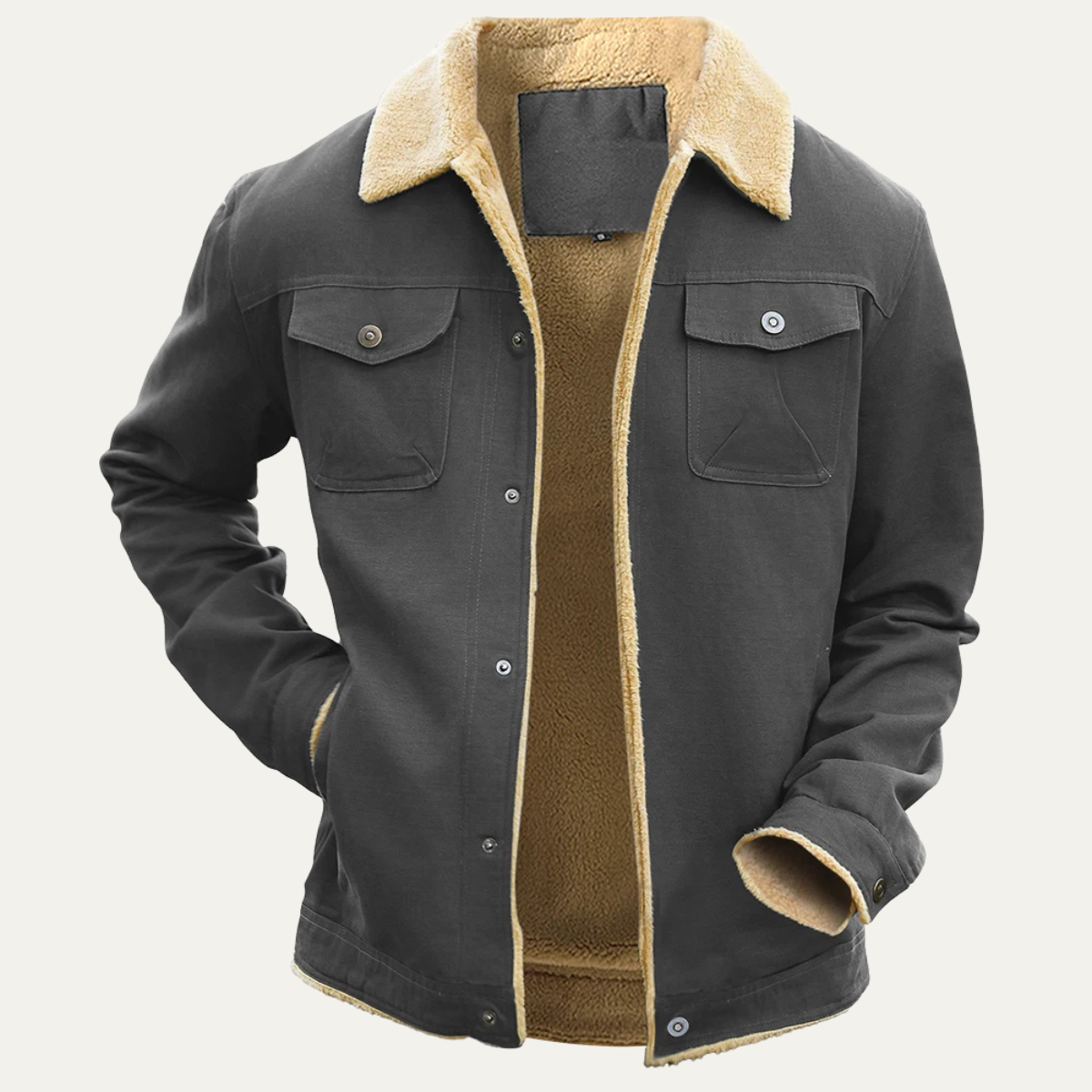 Men's Shearling Lined Jacket Warm Winter Sherpa Collar