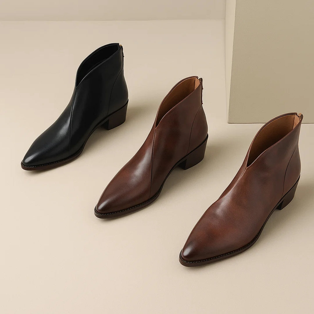 Women's Pointed Toe Boots Smooth Leather Shaft