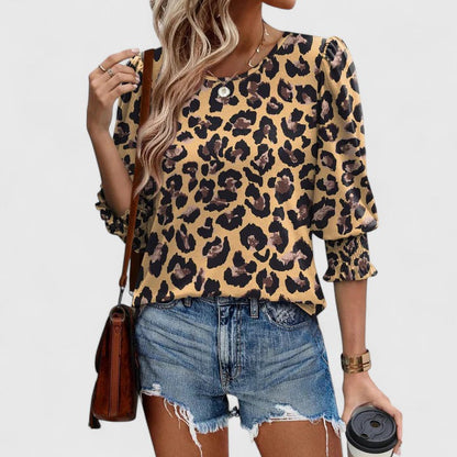Women's Crew Neck Smocked 3/4 Sleeve