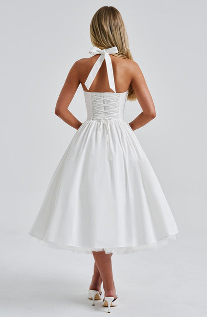 Elegant Ladies Halter Neck Midi Wedding Dress