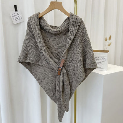 Triangular Knitted Scarf Leather Buckle