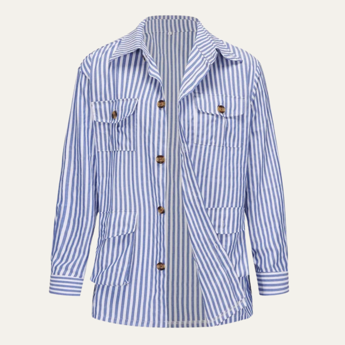 Men's Striped Button Down Shirt Cotton With Pockets