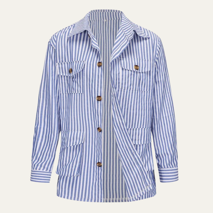 Men's Striped Button Down Shirt Cotton With Pockets