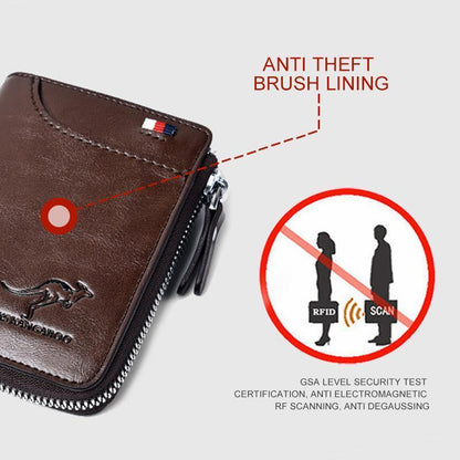 Compact Leather Wallet Rfid Blocking Brown