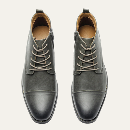 Men's Leather Ankle Boots Side Zip Classic Black