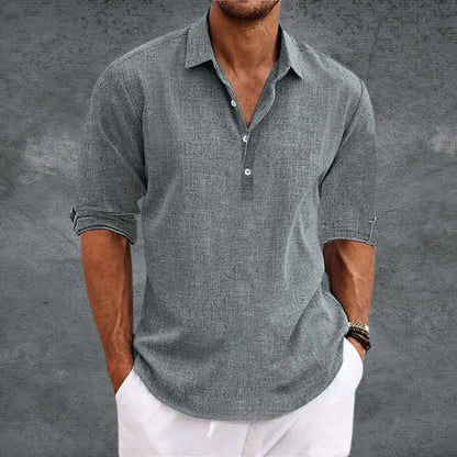Men's Casual Shirt Cotton Roll-Up Sleeves Light Blue