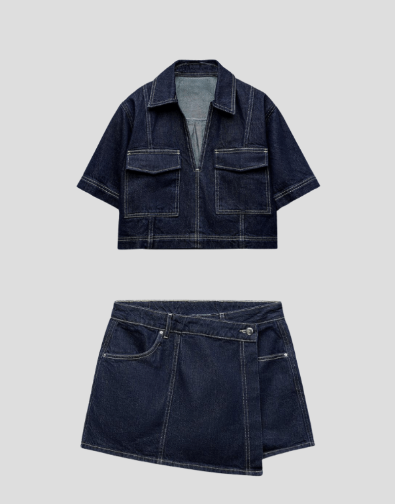 Women's Denim Two-Piece And Skirt Set