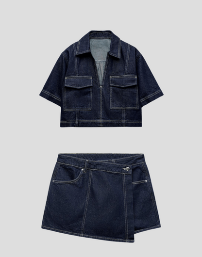 Women's Denim Two-Piece And Skirt Set