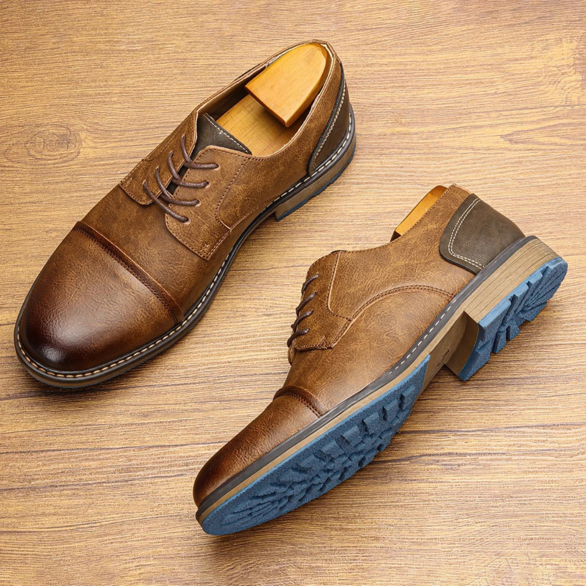 Men's Leather Oxford Shoes Lace Up Brown