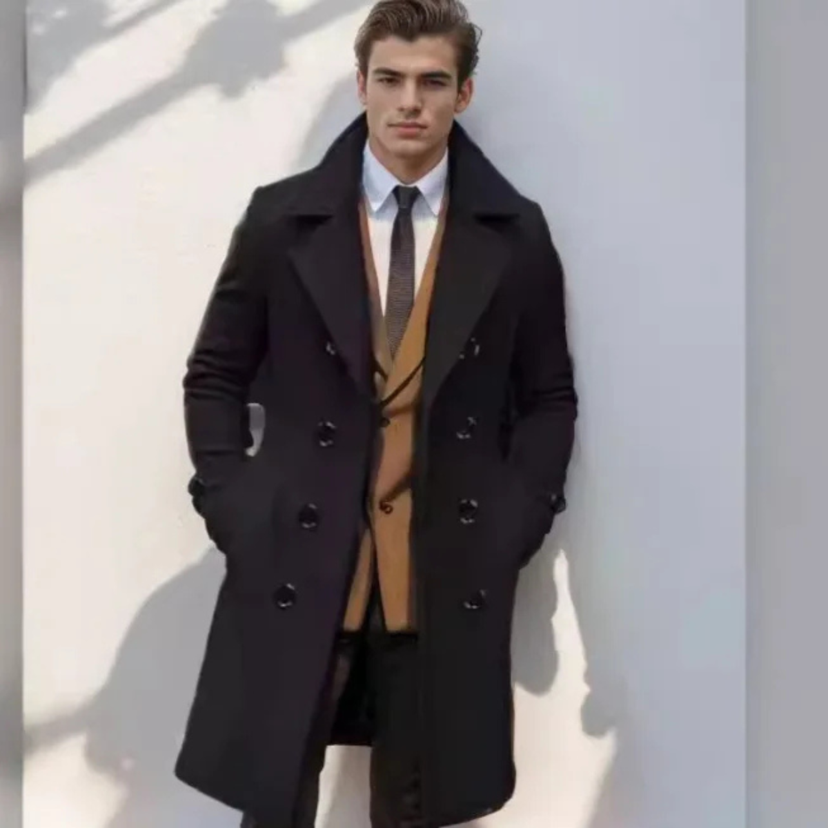 Norcia Men's Wool Double Breasted Trench Coat