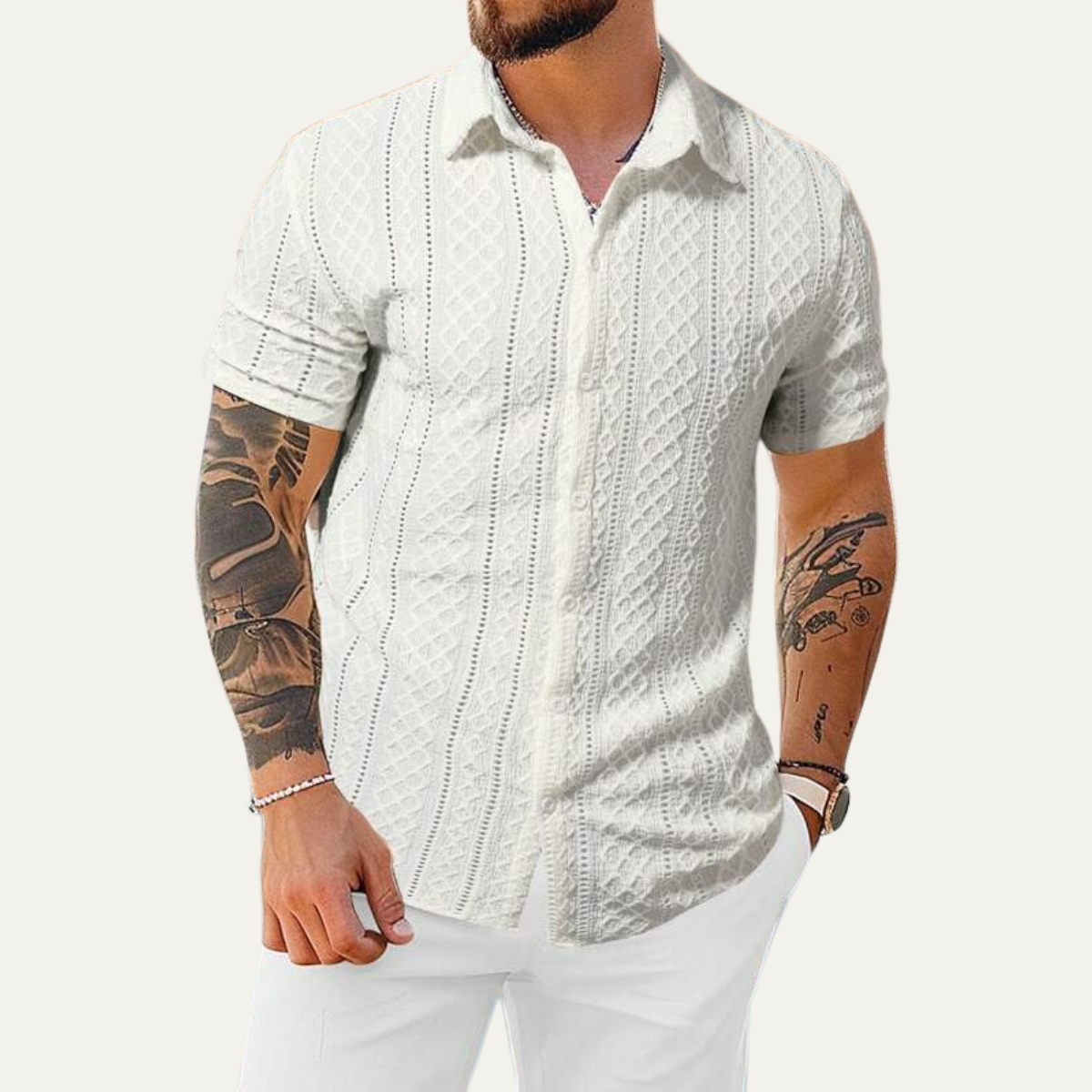 Men's Textured Button Up Shirt Casual