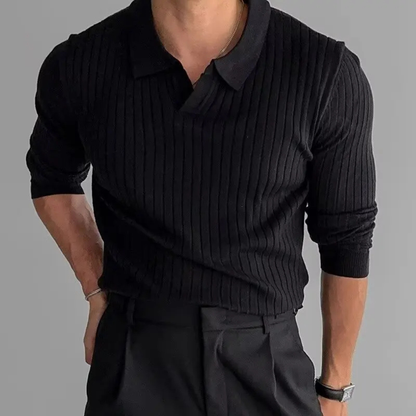 Men's Slim Fit Polo Sweater Ribbed Knit