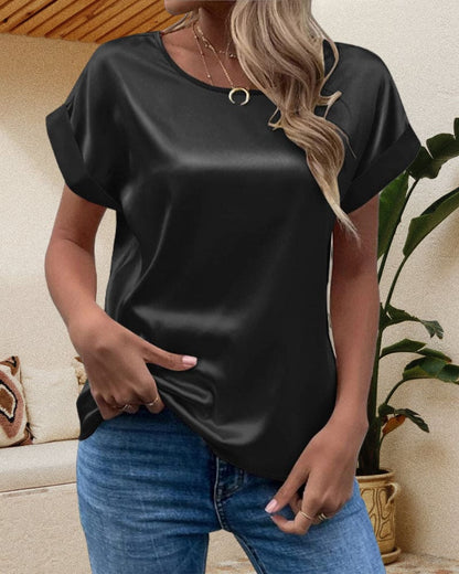Women's Short Sleeve T-Shirt Round Neck Glossy Finish