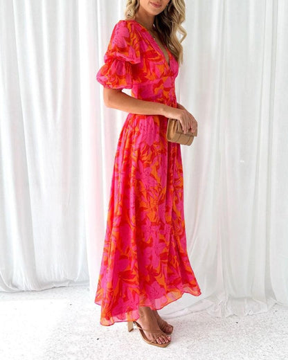 Women's Maxi Dress Puff Sleeves