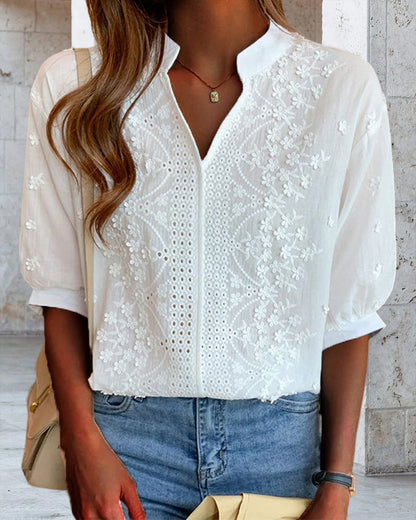 Chic Ladies Lightweight V Neck Ruffle Blouse