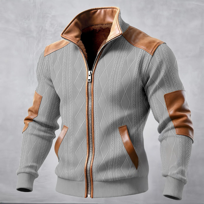 Men's Cable Knit Sweater Jacket Fleece Lined Zip Up