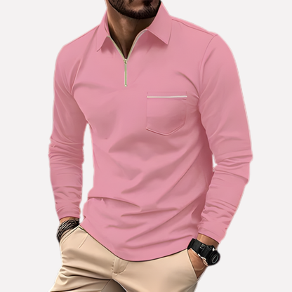 Men's Polo Shirt Long-Sleeve Cotton Chest Pocket