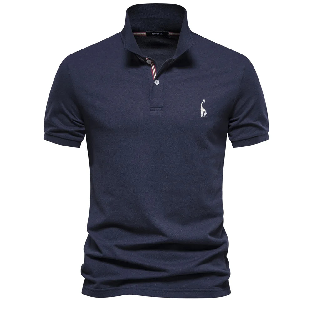 Cotton Polo Shirt Embroidered Deer Design