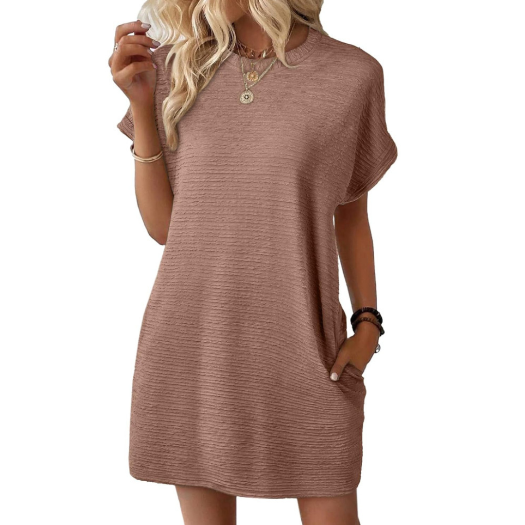 Women's Crew Neck Mini Dress Short Sleeve Cotton