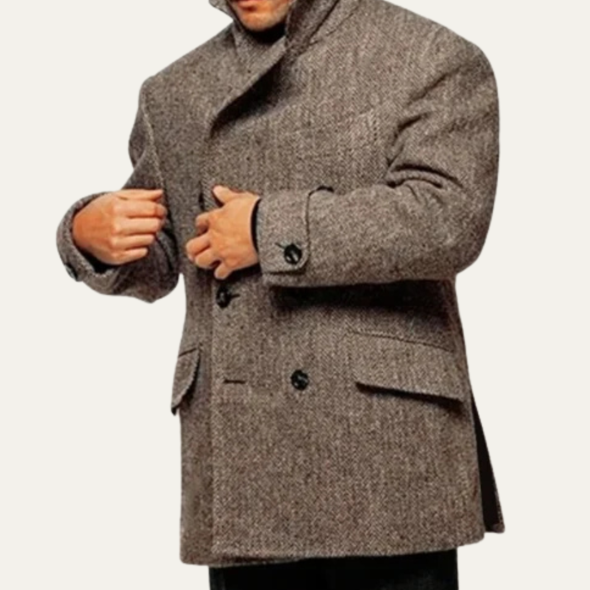Men's Wool Blend Tweed Blazer Double Breasted Dark Brown