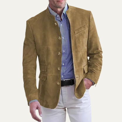 Men's Suede Blazer Jacket Single Breasted Brown