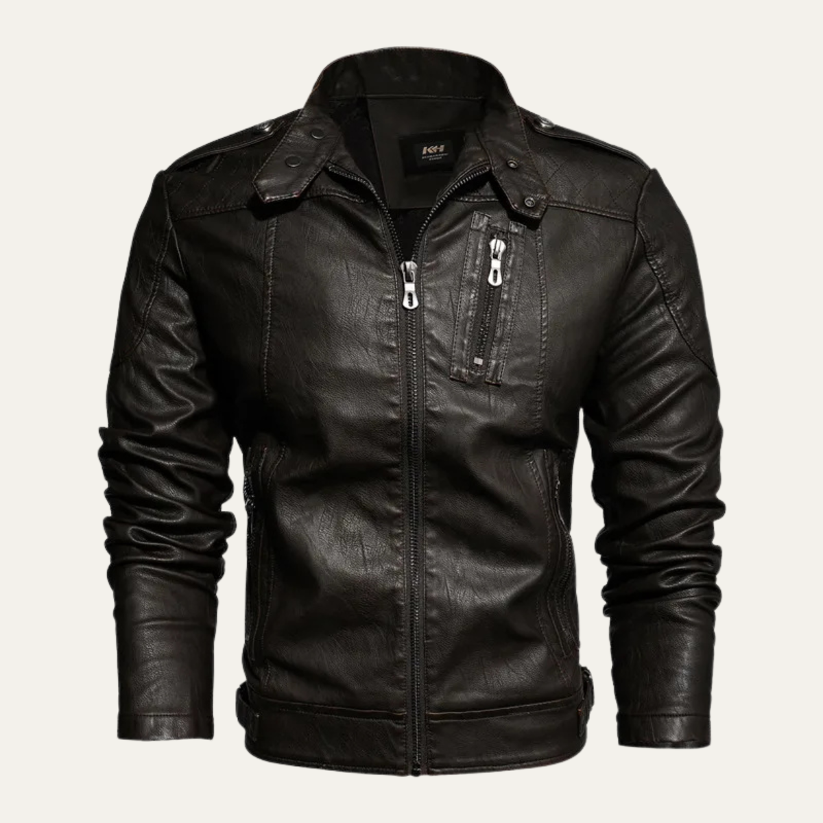 Alderhill Men's Leather Biker Jacket Slim Fit Black