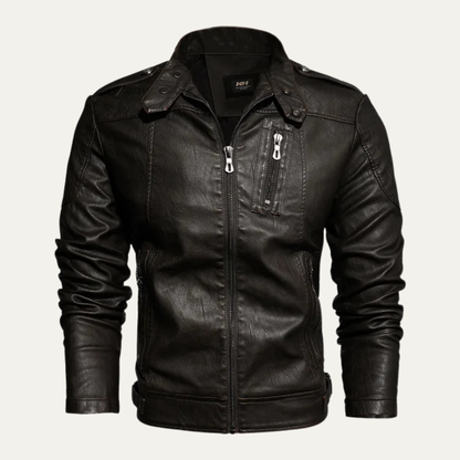 Alderhill Men's Leather Biker Jacket Slim Fit Black