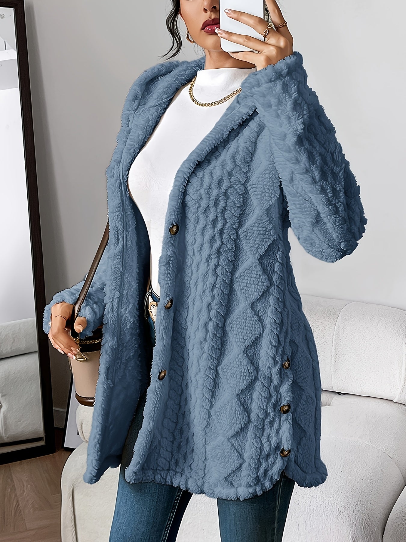 Women's Hooded Cardigan Button Front Closure