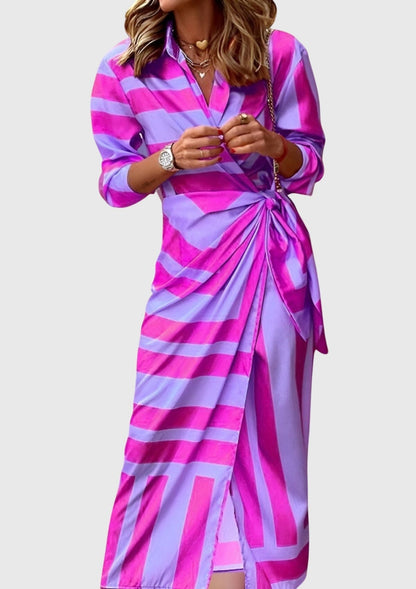 Casual Striped Midi Wrap Dress for Women