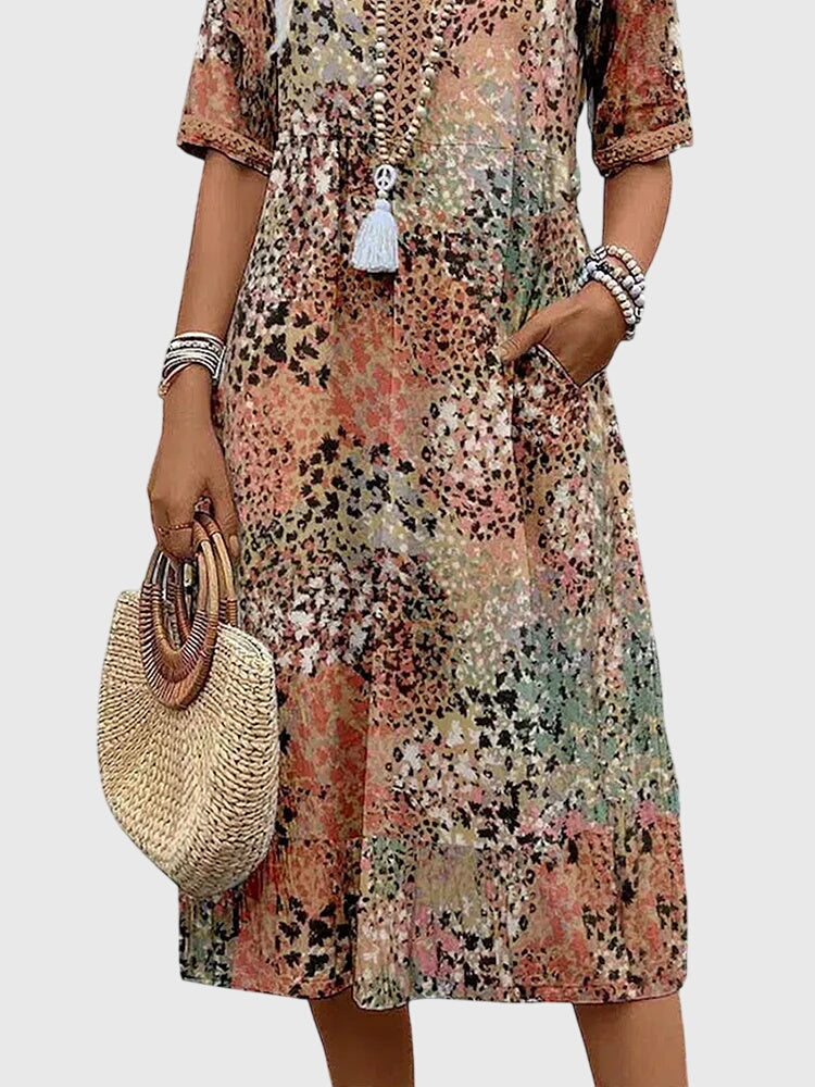 Ladies Floral V Neck Knee Length Dress