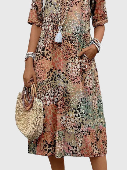Ladies Floral V Neck Knee Length Dress
