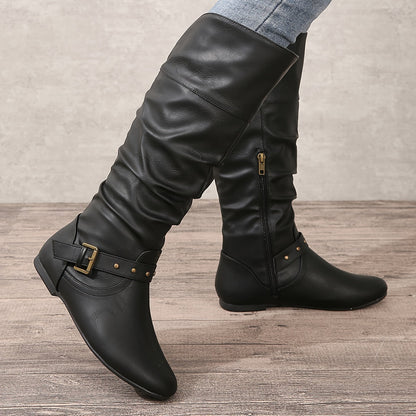 Women's Flat Boots Side Zip Detail - VibreMode