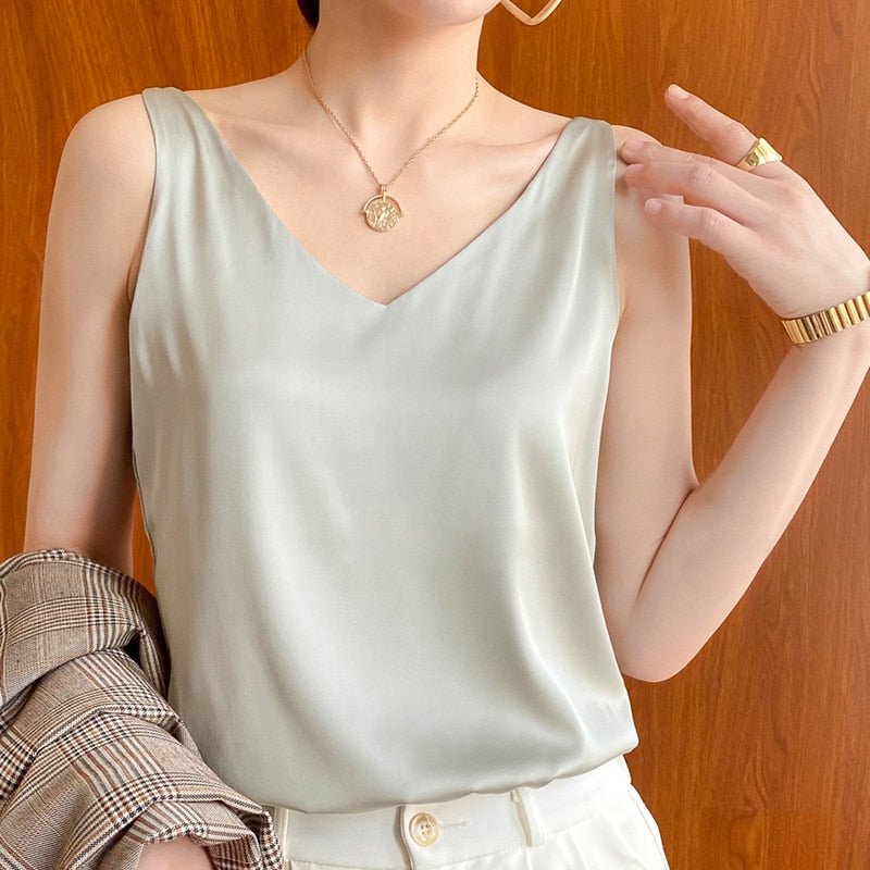 Elegant Loose Fit Satin Women's Tank Tops