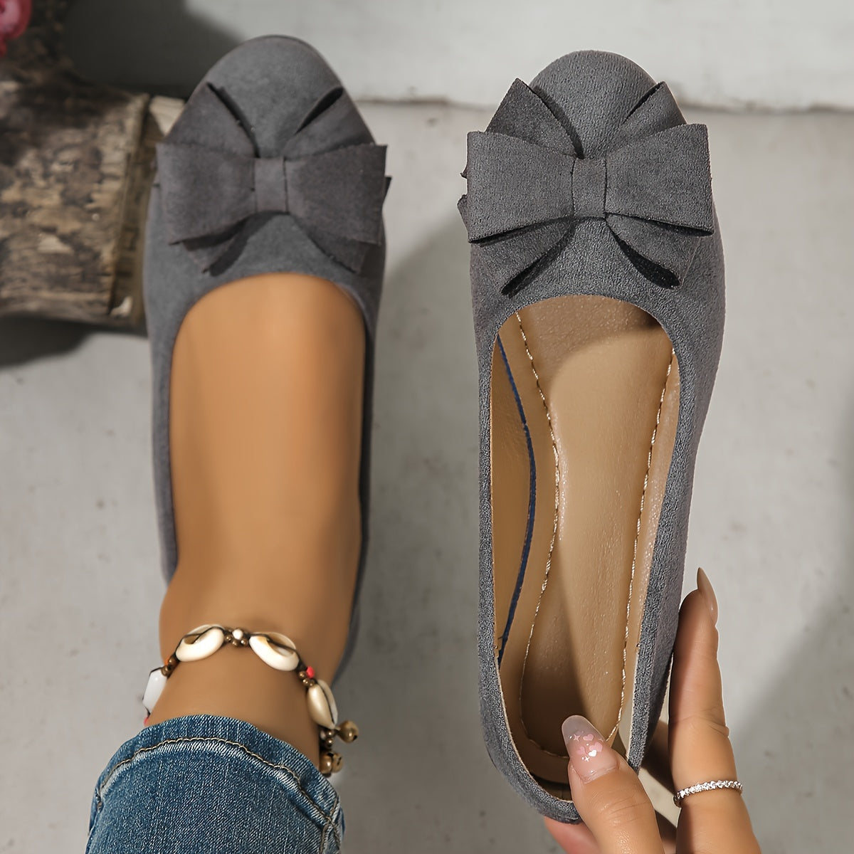 Elegant Round Toe Womens Slip On Ballet Shoes