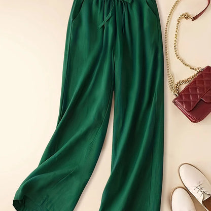 Women's Wide Leg Drawstring Pants Elastic Waist Side Pockets